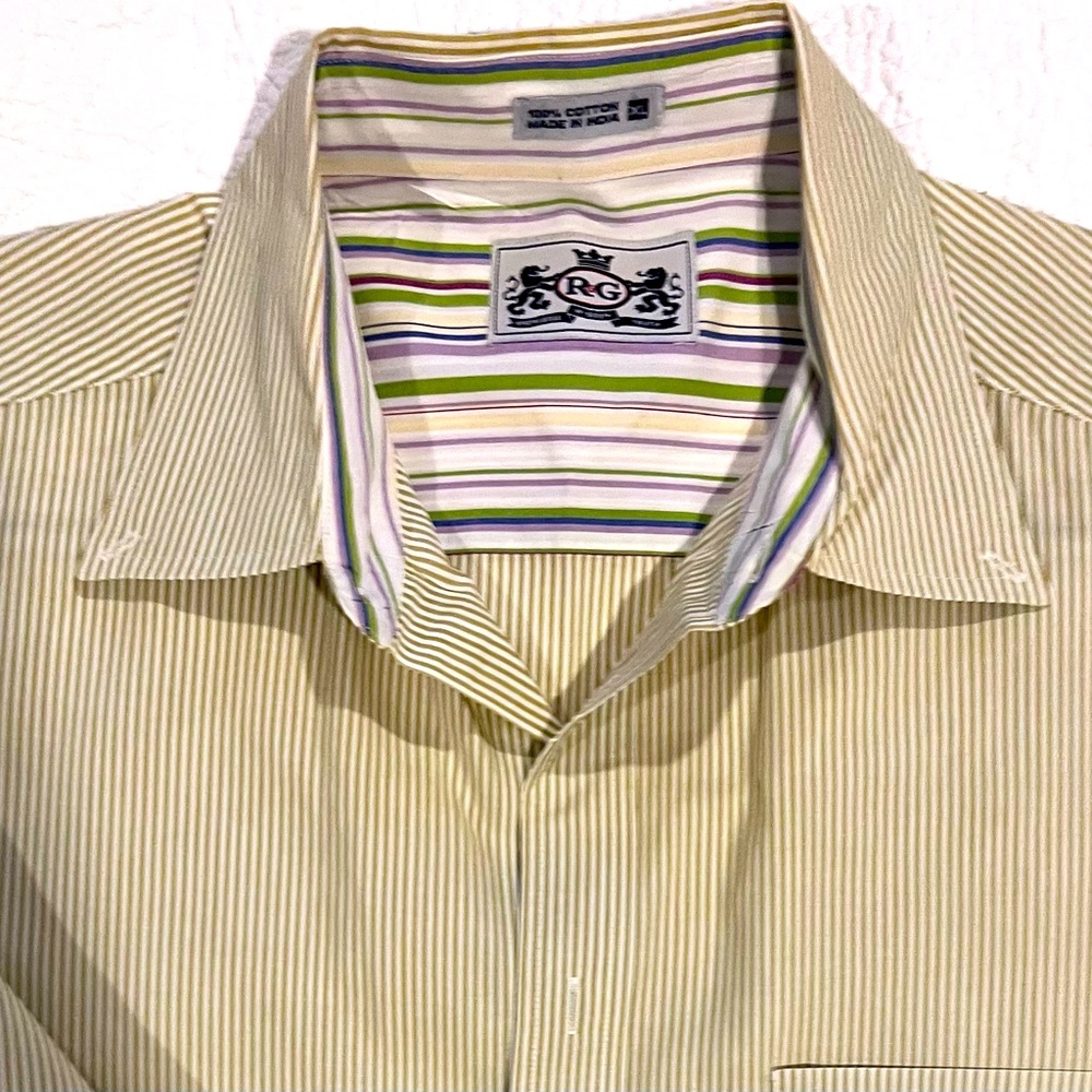 R&G New York London Robert Graham Men Striped Green/White Pastel Cuff Fold XL